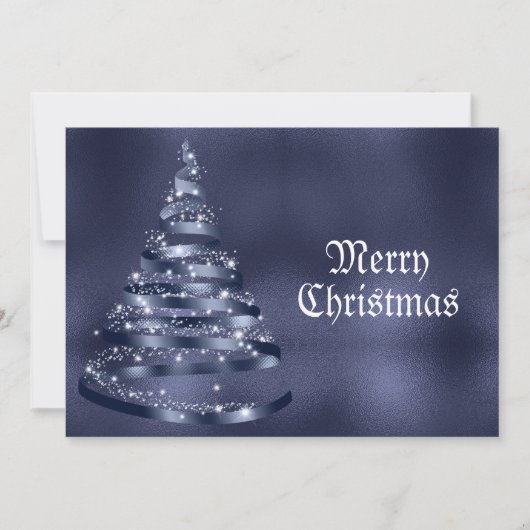 Christmas Greeting Shiny Blue Ribbon Tree Sparkle Feestdagenkaart (Voorkant)