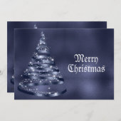 Christmas Greeting Shiny Blue Ribbon Tree Sparkle Feestdagenkaart (Voorkant / Achterkant)