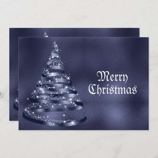 Christmas Greeting Shiny Blue Ribbon Tree Sparkle Feestdagenkaart (Voorkant / Achterkant)