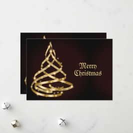 Christmas Greeting Shiny Golden Ribbon Tree Feestdagenkaart