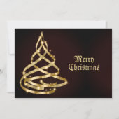Christmas Greeting Shiny Golden Ribbon Tree Feestdagenkaart (Voorkant)