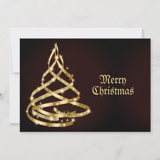 Christmas Greeting Shiny Golden Ribbon Tree Feestdagenkaart (Voorkant)