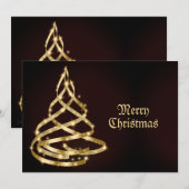 Christmas Greeting Shiny Golden Ribbon Tree Feestdagenkaart (Voorkant / Achterkant)