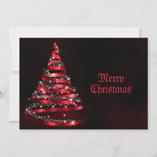Christmas Greeting Shiny Red Ribbon Tree Sparkle Feestdagenkaart (Voorkant)
