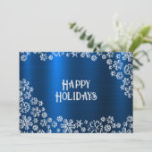 Christmas Greeting White Snowflakes Navy Blue Feestdagenkaart (Staand voorkant)
