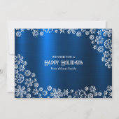 Christmas Greeting White Snowflakes Navy Blue Feestdagenkaart (Achterkant)