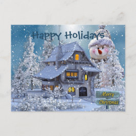 Christmas Greeting Winter Snowman Blue Rustic Briefkaart