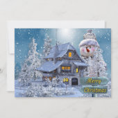 Christmas Greeting Winter White Snowman Blue  Feestdagenkaart (Voorkant)