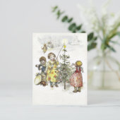 Christmas greeting with a girl lets fire on a cand feestdagenkaart (Staand voorkant)