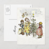 Christmas greeting with a girl lets fire on a cand feestdagenkaart (Voorkant / Achterkant)