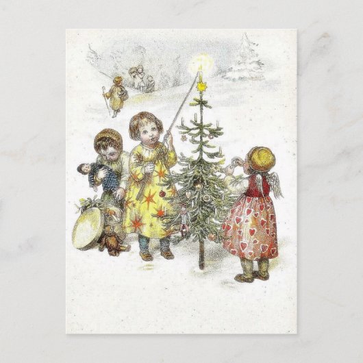 Christmas greeting with a girl lets fire on a cand feestdagenkaart (Voorkant)