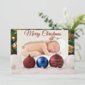 Christmas Greeting With Beautiful Baby Bedankkaart (Staand voorkant)