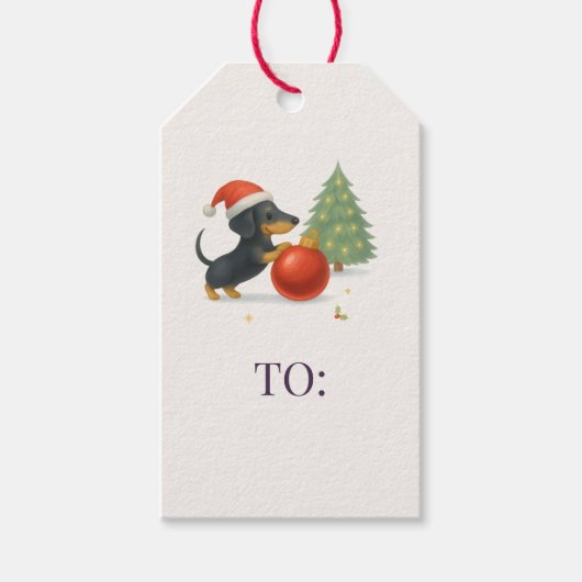 Christmas Greetings Dachshund Cute Dog  Cadeaulabel (Voorkant)