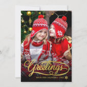 Christmas Greetings Gold Brush Script Family Photo Feestdagenkaart (Voorkant)