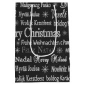 Christmas Greetings Multiple Languages Black Medium Cadeauzakje (Achterkant)