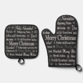 Christmas Greetings Multiple Languages Chalkboard Ovenwant & Pannenlap Set (Voorkant)