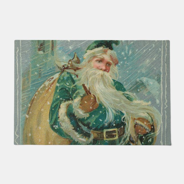 Christmas Greetings-Retro Santa Claus Postcard Deurmat (Voorkant)