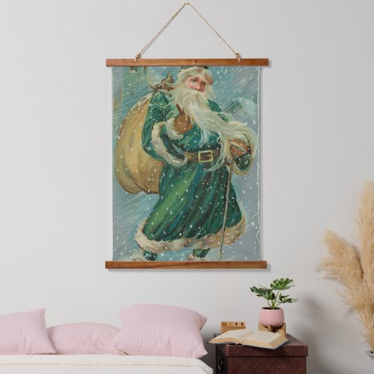 Christmas Greetings-Retro Santa Claus Postcard Hangend Wandkleed (Slaapkamer)