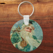 Christmas Greetings-Retro Santa Claus Postcard Sleutelhanger (Achterkant)