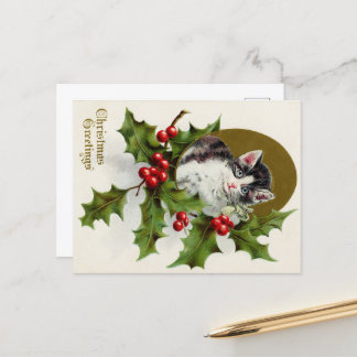 Christmas Greetings Vintage Kitty Card Briefkaart
