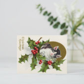 Christmas Greetings Vintage Kitty Card Briefkaart (Staand voorkant)