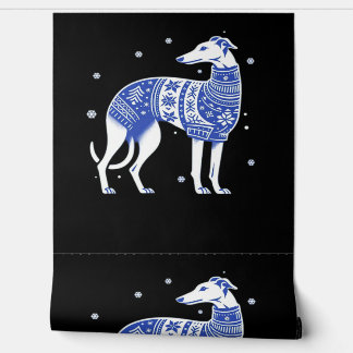 Christmas Greyhound Dog Wearing an Ugly Sweater Bl Behang