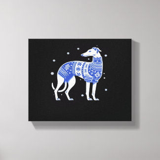 Christmas Greyhound Dog Wearing an Ugly Sweater Bl Canvas Afdruk