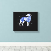 Christmas Greyhound Dog Wearing an Ugly Sweater Bl Canvas Afdruk (Insitu (Houten vloer))