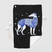 Christmas Greyhound Dog Wearing an Ugly Sweater Bl Golfhanddoek (Insitu)
