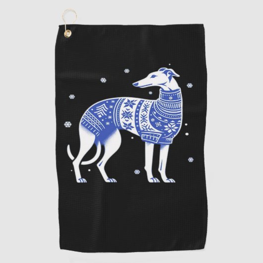 Christmas Greyhound Dog Wearing an Ugly Sweater Bl Golfhanddoek (Voorkant)