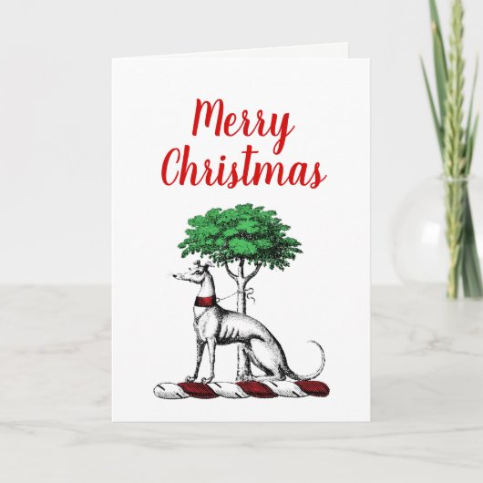 Christmas Greyhound Whippet With Tree Crest Emblem Feestdagen Kaart (Voorkant)