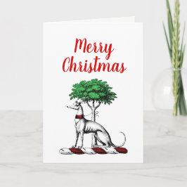 Christmas Greyhound Whippet With Tree Crest Emblem Feestdagen Kaart
