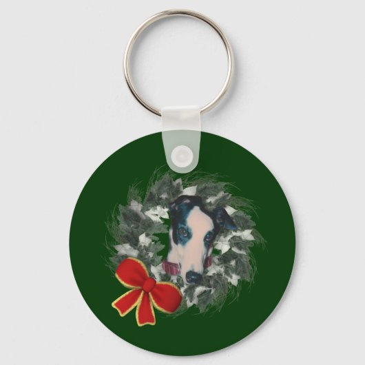 Christmas Greyhound Wreath Holiday Sleutelhanger (Voorkant)