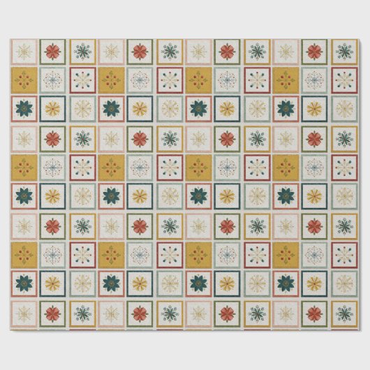 Christmas Grid of Flowers, Leaves & Snowflakes Cadeaupapier (Vlak)