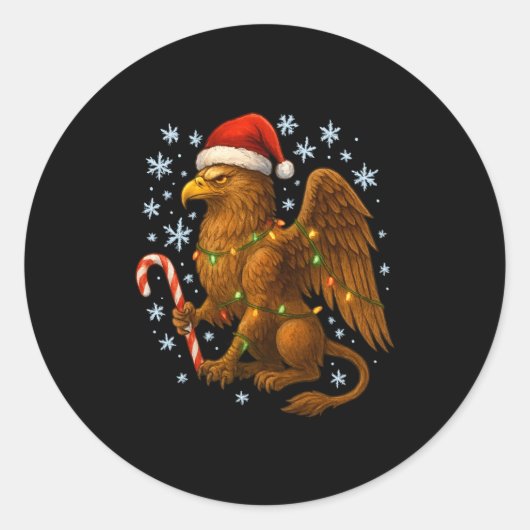 Christmas Griffin Magic Mythical Holiday Srit Long Ronde Sticker (Voorkant)