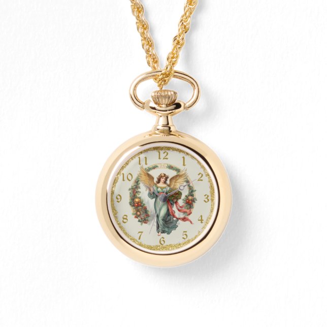 Christmas Guardian Angel Gouden Kleur Ketting Horl (Voorkant)