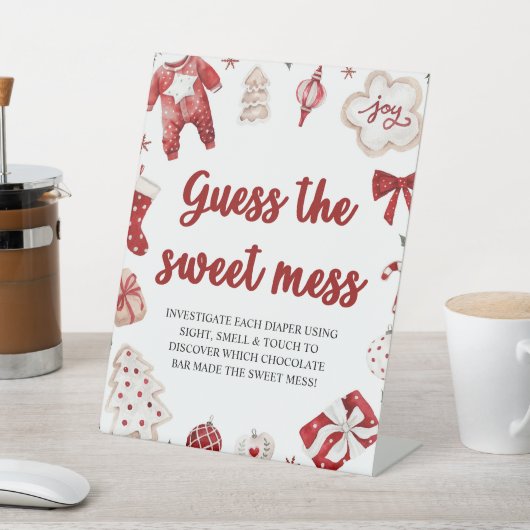 Christmas Guess de Sweet Mess Baby shower Game Reclamebord Met Voetstuk (Insitu)