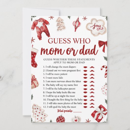 Christmas Guess Wie Mam of Pap Baby shower Spel Kaart (Voorkant)