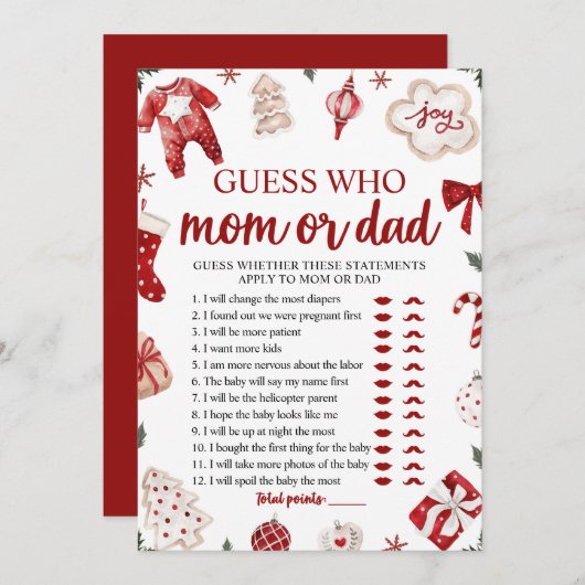 Christmas Guess Wie Mam of Pap Baby shower Spel Kaart (Voorkant / Achterkant)