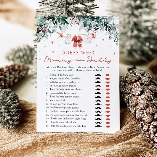 Christmas Guess Wie Mam of Pap Baby shower Spel Kaart