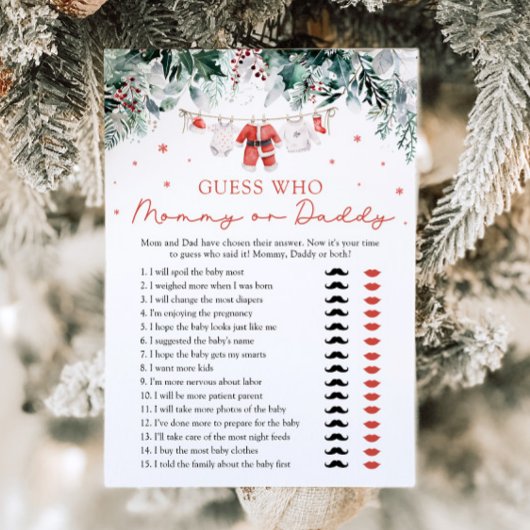 Christmas Guess Wie Mam of Pap Baby shower Spel Kaart
