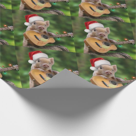 Christmas guitar pig cadeaupapier (Hoek)