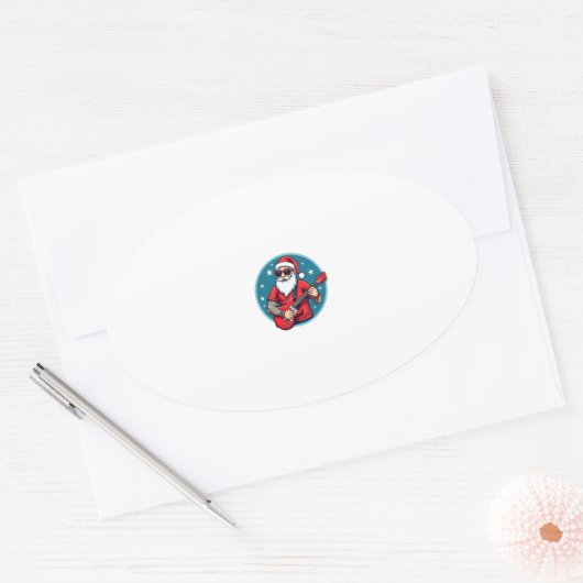Christmas guitarist  Rockmusic Christmas (1) Ovale Sticker (Envelop)