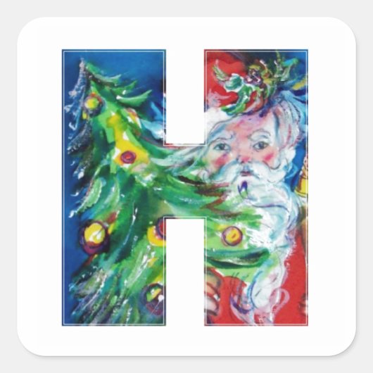 CHRISTMAS H BRIEF / SANTA MET CHRISTMAS TREE VIERKANTE STICKER (Voorkant)
