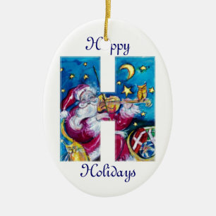 CHRISTMAS H LETTER/INSPIRED SANTA MONOGRAM KERAMISCH ORNAMENT
