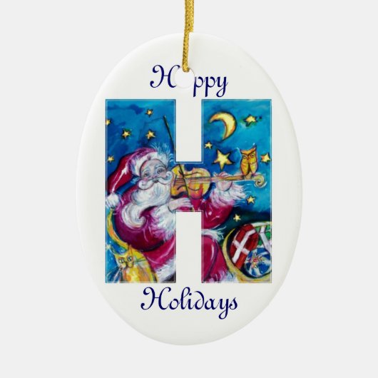 CHRISTMAS H LETTER/INSPIRED SANTA MONOGRAM KERAMISCH ORNAMENT (Voorkant)
