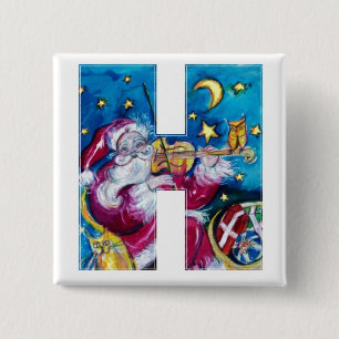 CHRISTMAS H LETTER/INSPIRED SANTA MONOGRAM VIERKANTE BUTTON 5,1 CM