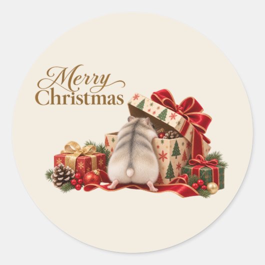 Christmas Hamster Exploring Gifts Sticker (Voorkant)