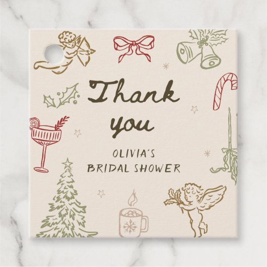 Christmas Hand Drawn Bridal Shower Bedankjes Labels (Voorkant)