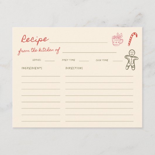 Christmas Hand Drawn Bridal Shower Recipe Informatiekaartje (Voorkant)